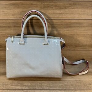 ARCADIA ITALIAN LIGHT GRAY PATENT LEATHER TOTE BAG EMBOSSED SNAKESKIN CROSSBODY